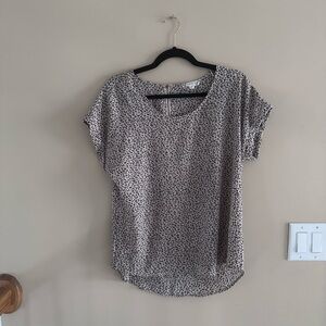 Pink Rose Micro-Leopard Print Short Sleeve Blouse